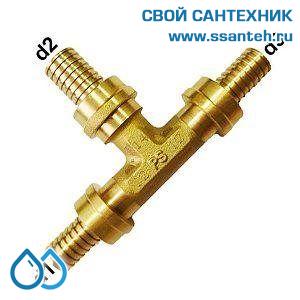 18118 Herz, P551201 Тройник латунный под надвижную гильзу переходной, 12x2,0-14x2,0-12x2,0
